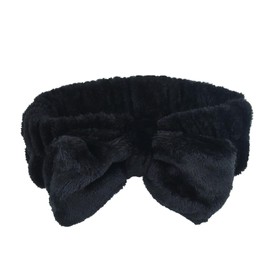 Awenbin Spa headband, bowknot headband in black, reusable, soft and comfortable, preventing liquid from getting wet and disrupting hair, ideal for facial cleansing, bathing, and yoga exercises