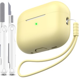 MHYALUDO for AirPods Pro 2nd Generation Case Cover, Military Grade Anti-Fall Soft Silicone Shock-Absorbing for AirPods Pro Case Skin Touch with Keychain and Cleaning Kit, Yellow