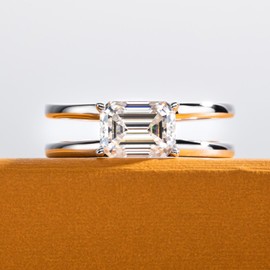 AimiIee Emerald Cut Moissanite Wedding Engagement Rings for Unisex Couples Women Men 2CT D Color VVS1 Clarity 925 Sterling Silver Promise Anniversary Rings with Certificate Size 7.5