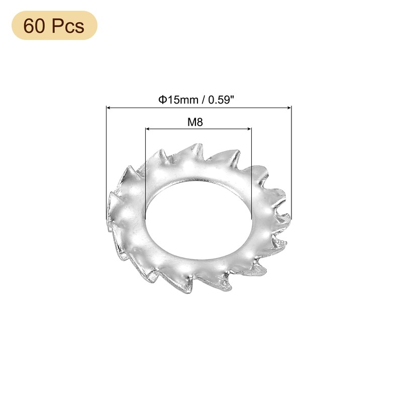 sourcing map 60Pcs External Tooth Washers, M8 304 Stainless Steel