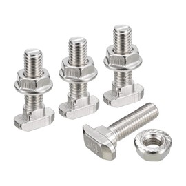 sourcing map M8x30mm T Slot Drop-in Bolt and M8 Hexagon Flange Nut Set, 8 Sets Hammer Head T-Bolt T Shape Stud Sliding Screw for 4545 Series Aluminum Profile
