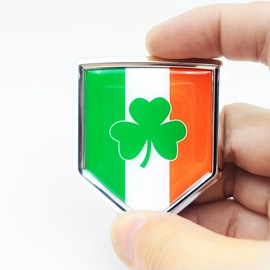Overdecor Ireland Shamrock Flag Decal Stickers Car Emblem Irish Shamrock Car Accessories Decorations Chrome Shield Flag Sticker Decals for Cars Truck Vehicles, 2 Pack