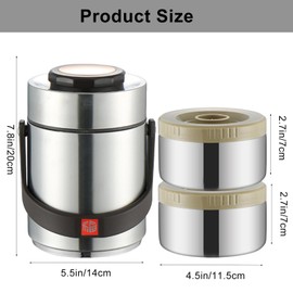 Thermal For Hot Food,1.5L Bento Lunch Box,2-Tier Stackable Insulated Food Jar,Portable Stainless Steel Food Container,Leakproof Insulated Lunch Container For Hot Food,For Office Picnic Travel(Silver)