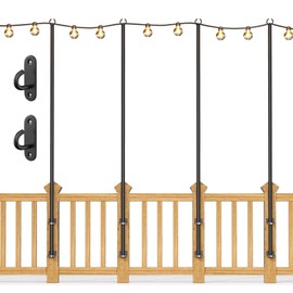 Antsky 4Pack String Light Poles - Stainless Steel 6.5FT Deck Lights Poles with 4 Wall Hooks for Outdoor Light, String Lights, with SS Screws for Wood Posts Deck Decor (Black)