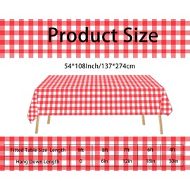 sunepany 2 Pcs Red Gingham Tablecloth 54 × 108 Inches Red and White Checkered Table Cloth Disposable Plastic Red Plaid Rectangular Tablecloth for Outdoor Picnic,Birthday,Party
