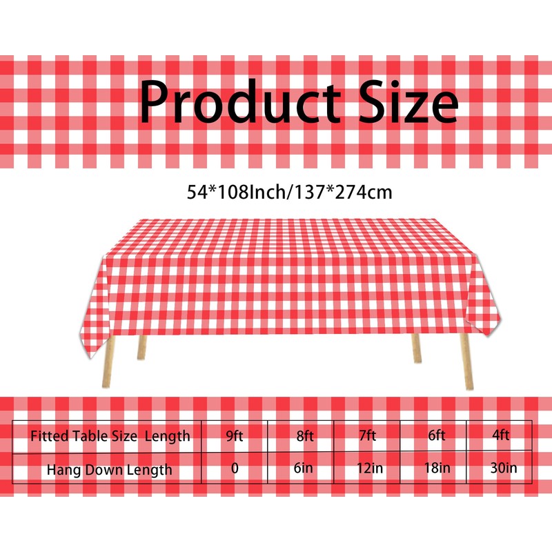 sunepany 2 Pcs Red Gingham Tablecloth 54 × 108 Inches