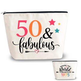 YINSSA 50th Birthday Gift For Her Women Wife Aunt Makeup Bag 50 Year Old Woman Cosmetic Bags Happy Birthday Gifts For Grandma Mother Mother'S Day Gift Christmas Gift Travel Makeup Bag