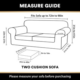 PrinceDeco Couch Cover Velvet Plush Sofa Covers for 2 Cushion Couch Width Up to 90 Inch Washable Furniture Protector Pet Friendly No Slip Sofa Slipcover(Medium-Large, Ivory)