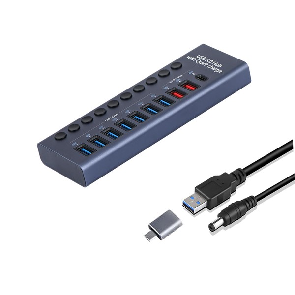 MaxLax Aluminum USB 3.0 hub with Charging Function, Power Adapter,Individual