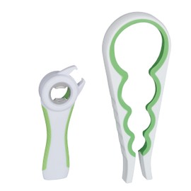 Relaxdays Lid opener aid, set of 2 multi-bottle openers, seniors, universal opener for jars and bottles, white-green, 10027894_252, 22 x 9 x 2.5 cm