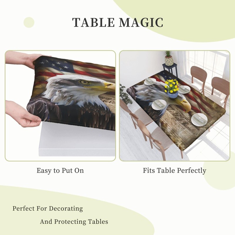 YPPAHHHH 4ft Rectangle Fitted Table Cloth American Flag Eagle Table