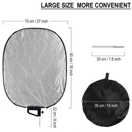 5 in 1 Photography Reflector 27x35inch (72x90cm) Collapsible Light Reflector with Handle & Connection Adapter,Portable Light Reflectors Diffuser Panel Photography Kit for Studio Video&Outdoor Lighting