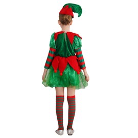 Moily Kids Girls Christmas Elf Costume Dress with Hat Stockings Set Xmas Party Santa Little Helper Outfit Set Green 18-24 Months