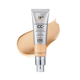 IT Cosmetics CC+ Cream (Medium) - Natural Full Coverage Foundation With SPF 50+, Color Corrector & Anti-Aging Hydrating Serum, Hyaluronic Acid + Peptides, Lightweight - 1.08 fl oz