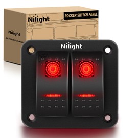 Nilight 2 Gang Rocker Switch Panel 12V 24V DC Red Switches Aluminum Panel 5Pin ON Off PreWired Toggle Switch Panel Waterproof for Cars Boats ATVs UTVs
