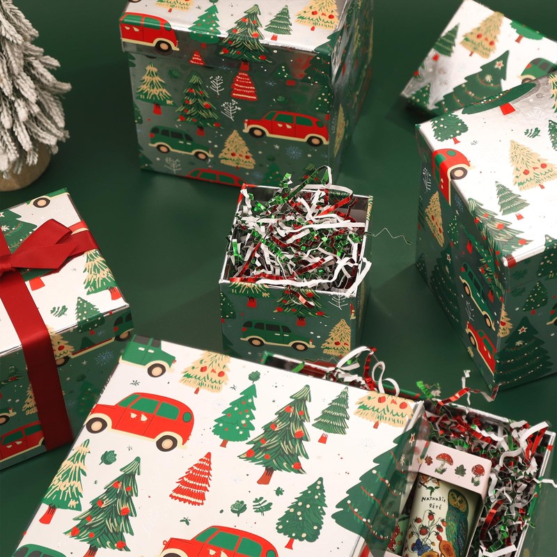 PAPER FAIR 5PCS Christmas Nesting Gift Boxes Set, Silver Foil