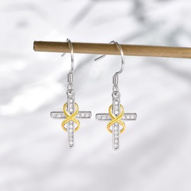 Dreamboat Sterling Silver Cross Earrings for Women Dangle Earrings Infinity Earrings Faith Christian Jewelry Confirmation Religious Gifts for Mom