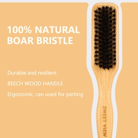 SWEET VIEW Boar Bristle Slick Back Hair Brush for Smooth Flyaways, Frizz, Sleek Ponytail, Buns and Edge Baby Hair, Styling Accessories for Girls, Kids and Women