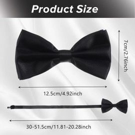 Mabor 2Pcs Black Bow Tie Adjustable Pre-tied Necktie for Men Boys Classic Pre Tied Neck Ties for Women Girls Graduation Wedding Banquet Carnival Costume Party