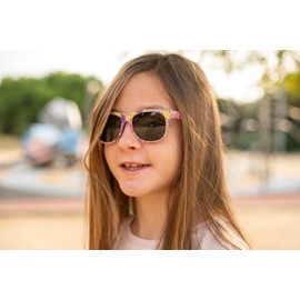 Kiddus Polarised sunglasses for children, teenagers. Ages 6+. UV400 100% protection against ultraviolet sun rays., 01 Light Pink with Flowers