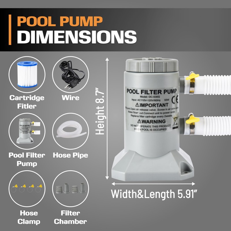 EDOU 530 GPH Above Ground Pool Cartridge Filter Pump –
