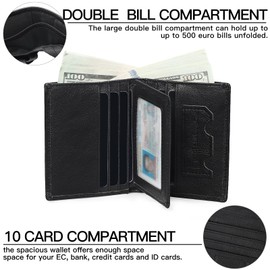 SENDEFN Men's Leather Wallet with RFID Protection - Men's Wallet Landscape Format - 8 Compartments for Credit Cards - Wallet Includes Gift Box, black, Fastened