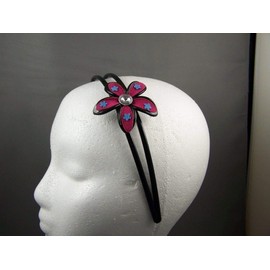 Fuchsia Pink Black flower double thin skinny plastic headband grip teeth
