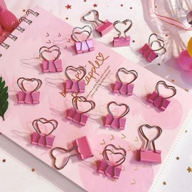 10Pcs Pink Clip Heart Hollow Out Metal Binder Clips Notes Letter Paper Clip Office Supplies Paper Clamps, Binderclips, Clips for Paperwork, Home, Office and School Supplies