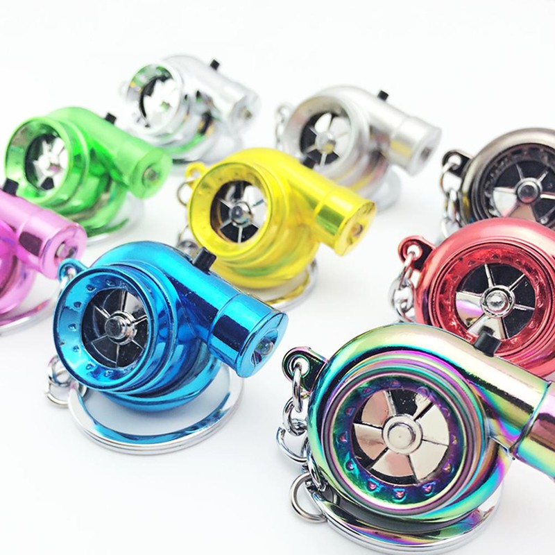 Mini Turbo Turbocharger Keychain Spinning Turbine Key Chain Ring Keyring
