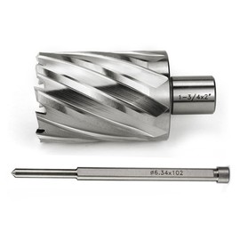 OSCARBIDE 1-3/4"x2 HSS Annular Cutter 1-3/4 inch Cutting Diameter 2 inch Depth of Cut,3/4 inch Weldon Shank 2 Flat Mag Drill Bit with Pilot Pin for Magnetic Drill Press,1 Piece