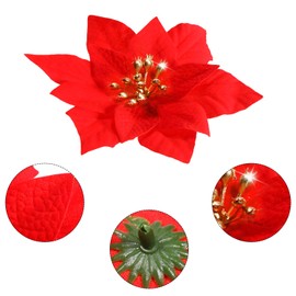 WILLBOND 36 Pieces Glitter Poinsettia Christmas Tree Ornament Christmas Flowers Decor Ornament Artificial Poinsettia, 3/4/6 Inches (Red, Christmas Poinsettia Style)