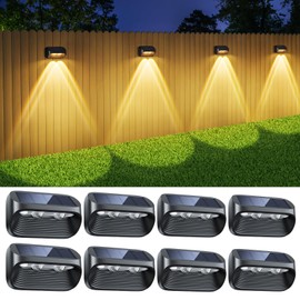 LETMY Solar Fence Lights Outdoor, 8 Pack Fence Lights Solar Powered with 2 Modes, Bright Lens LED Fence Solar Lights Outdoor Waterproof, Outdoor Solar Deck Lights for Fence Yard Step Stair Railing