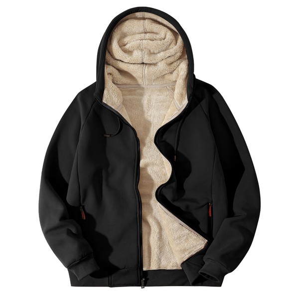 Flygo Hoodies for Men Zip Up Winter Fleece Sherpa Lined