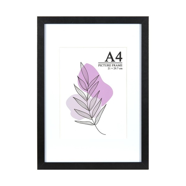 Baoee Picture Frame A4 Black Sturdy MDF Wood Frame Shatterproof