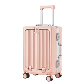 2026  20 24 Inch Zipperless Aluminum Frame PC Suitcase Luggage High Quality Front Opening Hard Shell Travel Suitcaseluggage size: 20", color: Pink