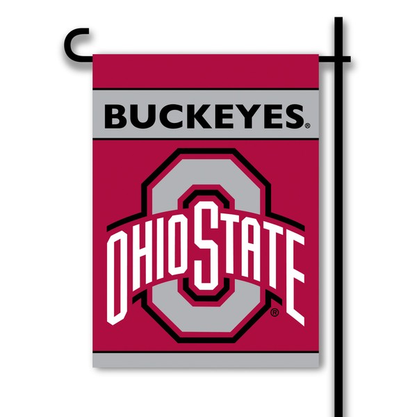 BSI PRODUCTS, INC. - Ohio State Buckeyes 2-Sided Garden Flag & Plastic Pole with Suction Cups - OSU Football Pride - High Durability for Indoor and Outdoor Use - Great Fan Gift Idea - Classic
