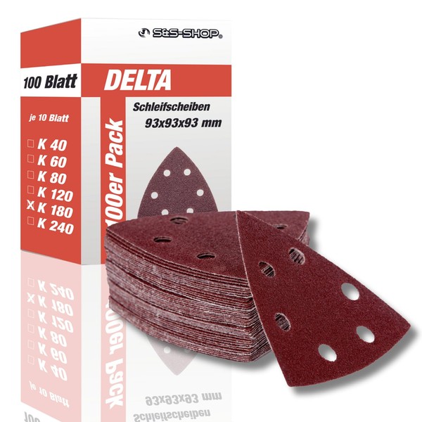 Delta Sanding Triangles with Velcro, 180 Grit, 100 Pieces, 93