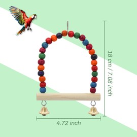 LuckyOpt Bird Swing Toy with Perch Stand and Bell, Natural Wooden Colourful Bird Toy Bird Toy for Small Sized Birds Budgie Parakeet Cockatiel Cockatoo (Wood Colour)