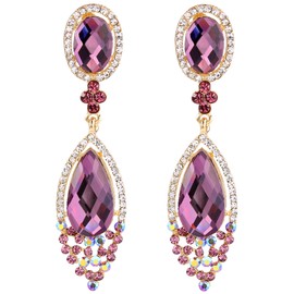 Clearine Long Women's Wedding Party Crystal Droplet Chandelier Dangle Ear Clips On Women Without Pierced Ears, Acrylic