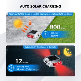 JIGUOOR Solar Deck Lights LED Driveway Lights Solar Powered Dock Light Outdoor IP68 Waterproof Road Markers for Step Sidewalk Stair Boat Garden Ground Pathway Yard (Red, 1 Pack)