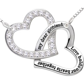 ALOV Sterling Silver"my dear girlfriend love holds our hearts together" Love Heart Cubic Zirconia Pendant Necklace