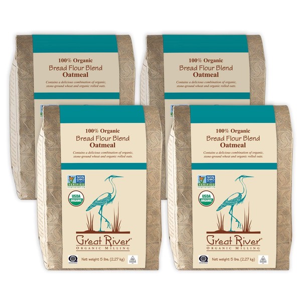 Great River Organic Milling, Bread Flour Blend, Oatmeal Blend, Stone Ground, Organic, 5-Pounds (Pack of 4)