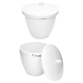 QWORK Durable Porcelain Crucible with Lid, 300ml Capacity, for School, Laboratory, 4 Pack