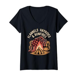 Womens Flannels Hayrides Bonfires Fall Rustic Fall Adventure V-Neck T-Shirt