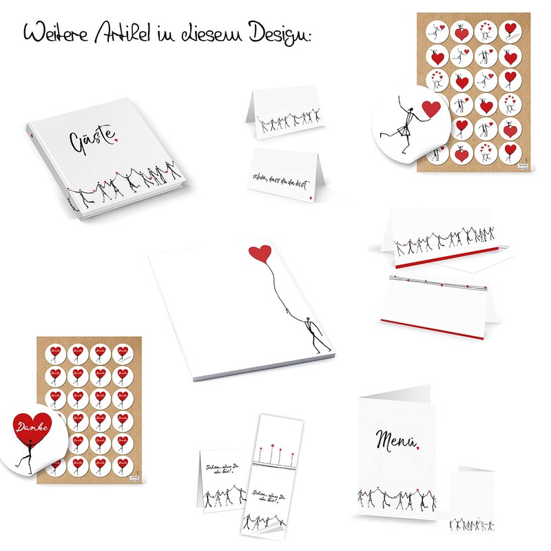 Logbuch-Verlag 10 Greeting Cards Heart Man White Black Red with
