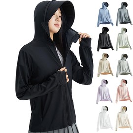 HOTIAN 2024 Summer Rash Guard, Men's, Women's, UV Protected Hoodie, Cool to Touch, Long Sleeve, Hooded, UPF 50+, Sun Protection Wear, Outerwear, Lightweight, Breathable, Body Cover, womens black