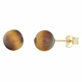 Trustmark 14K Yellow Gold 6mm Natural Brown Tigers Eye Ball Stud Post Earrings Solid