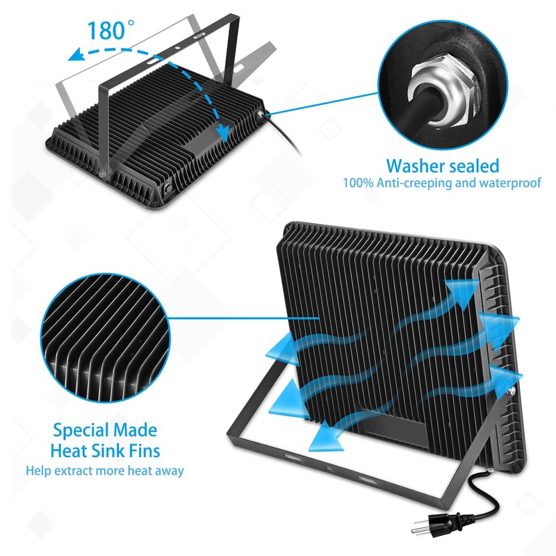 YANYCN 300W LED Flood Light Outdoor,2000W Equivalent 5000K Daylight White