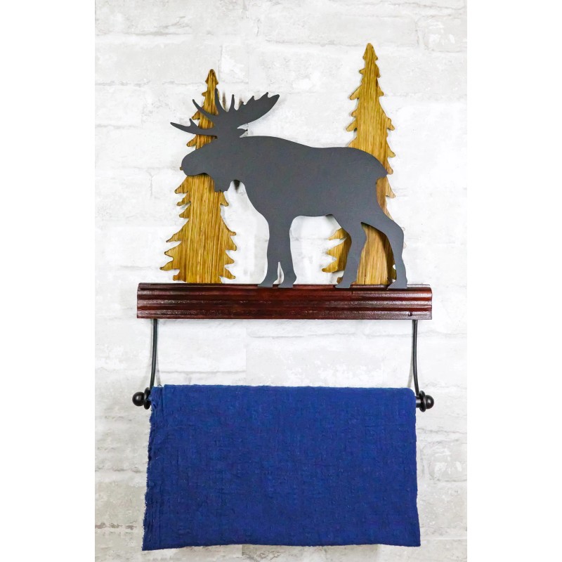 Rustic Western Elk Moose Deer by Pine Forest Wooden Wall
