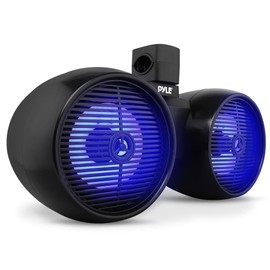 Pyle Dual Waterproof Off-Road Speakers - 8" 300W 2-Way Marine Wakeboard Tower Sound System w/LED Light, Full Range Outdoor Stereo Speaker for Car, ATV, UTV, Jeep, Boat, Includes Brackets (Black)